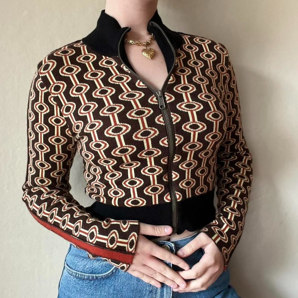 BDG Indie Retro Mid Century Cropped Long Sleeve cardigan sweater size large